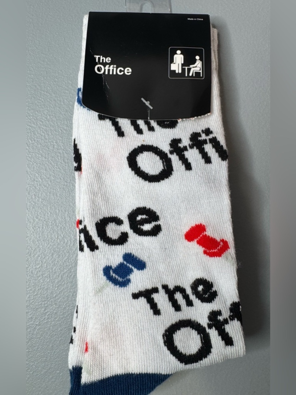 The office tv sitcom show logo White Crew Socks with Red & Blue accent pushpins